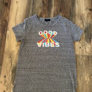 Heather Gray Women's Tee with Colorful 'Good Vibes' Graphic